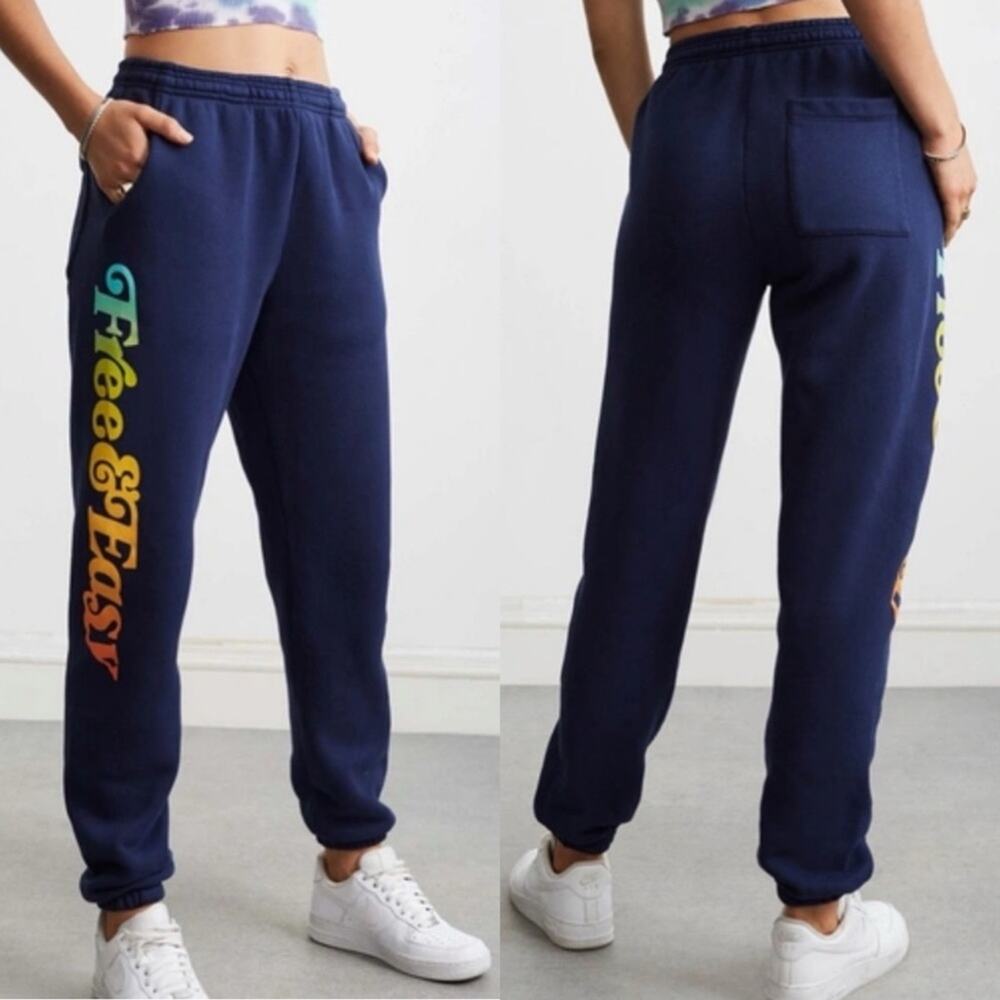 Free & Easy Navy Blue Los Angeles Logo Casual Athleisure Jogger Sweatpants Small